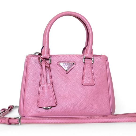 Prada Mini Saffiano Lux Double-Zip Tote in Pink Leather Crossbody & Top Handle - Picture 1 of 8